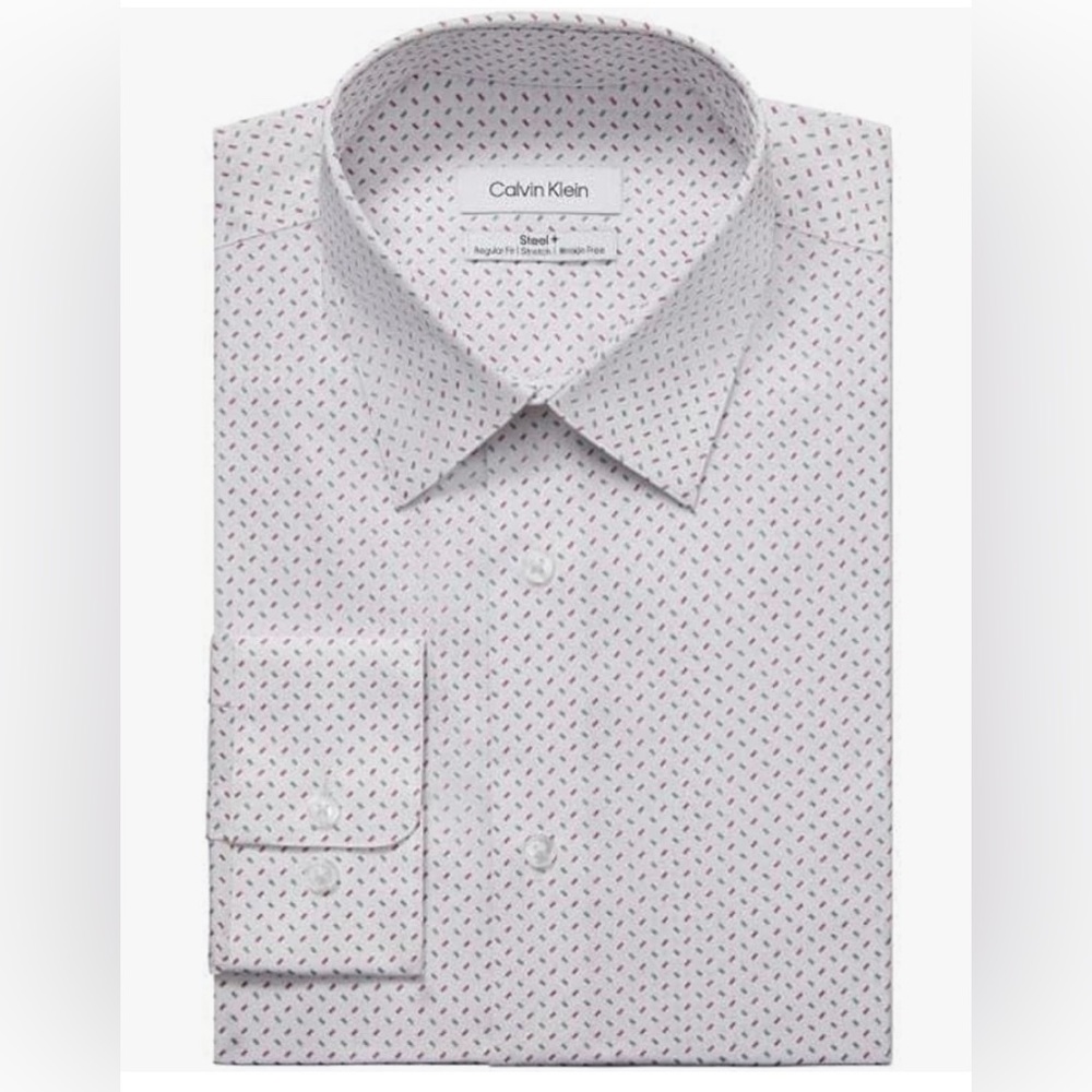 Calvin Klein Men's Dress Shirts Non Iron Stretch Regular Fit Print, RED Multi XL